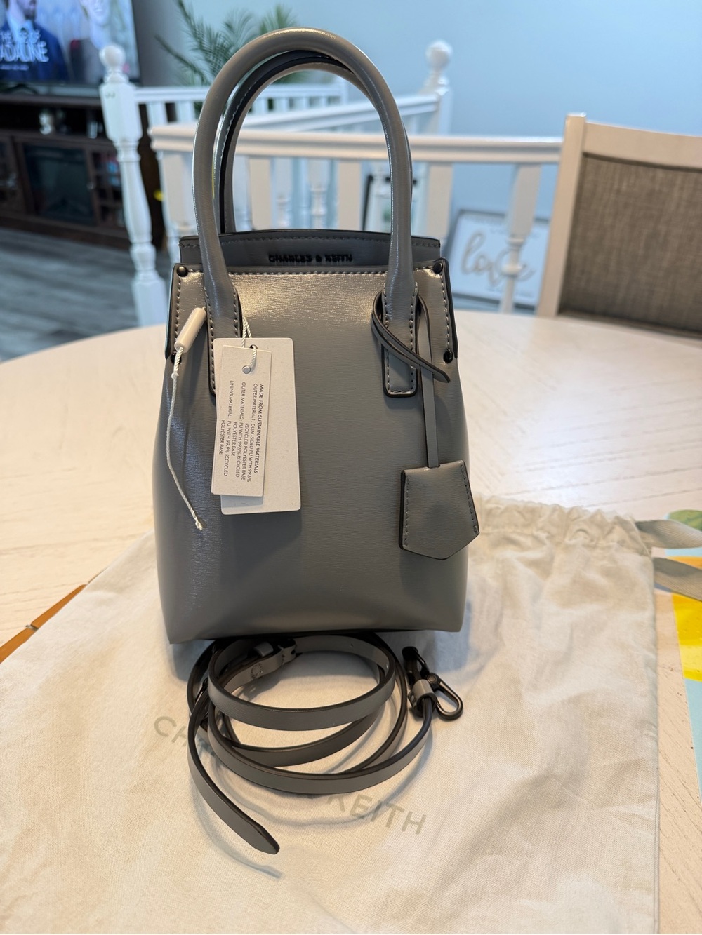 Charles & Keith Grey Mini Tote with Detachable Strap